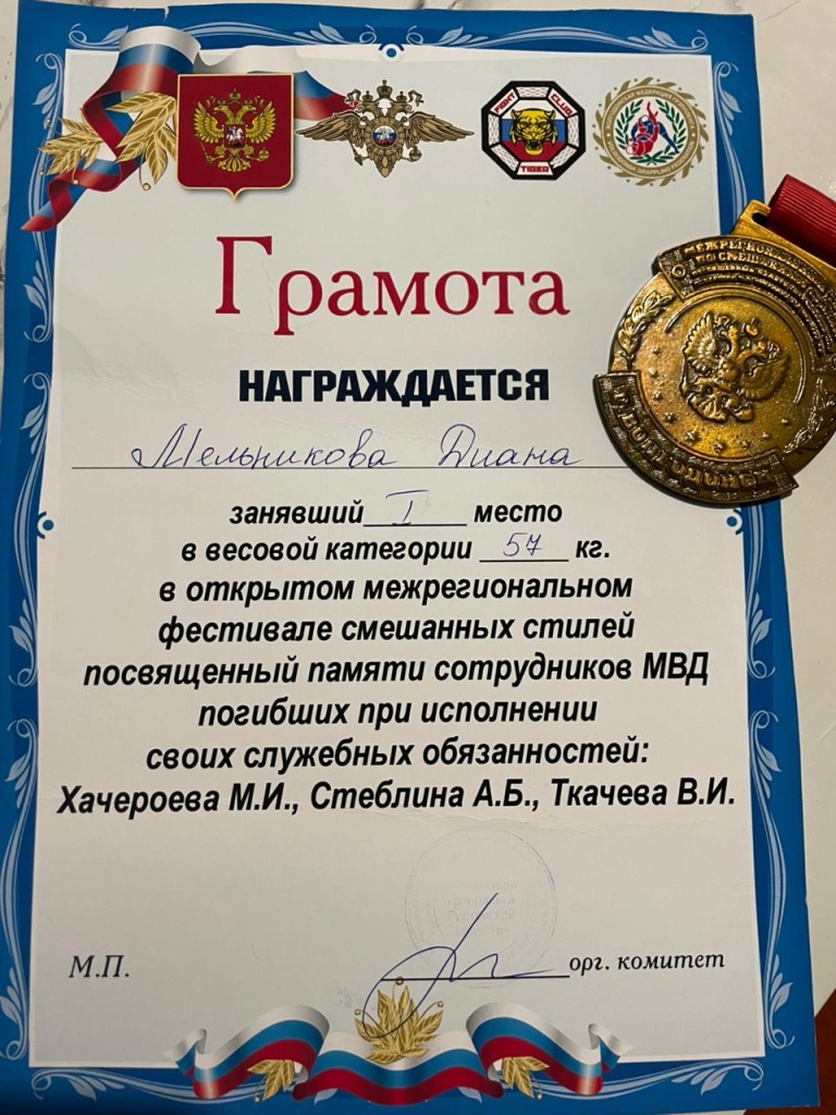 Результаты открытого межрегионального фестиваля смешанных стилей, посвящённого памяти сотрудников МВД, погибших при исполнении своих служебных обязанностей Хачероева М.И., Стеблина А.Б., Ткачёва В.И.2